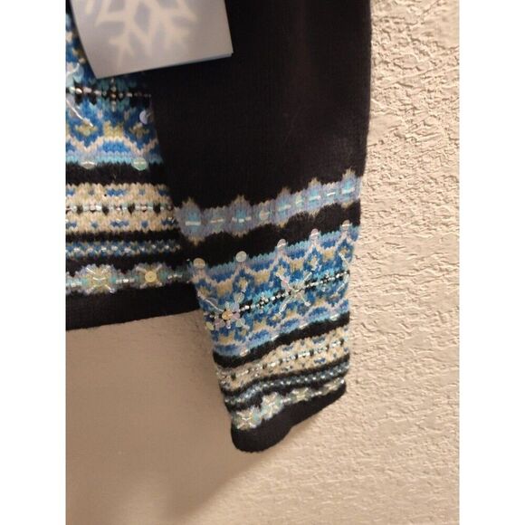 Frost Women's Large Cardigan Sweater Wool Zip Front Black Blue Green Sequins - Picture 6 of 8